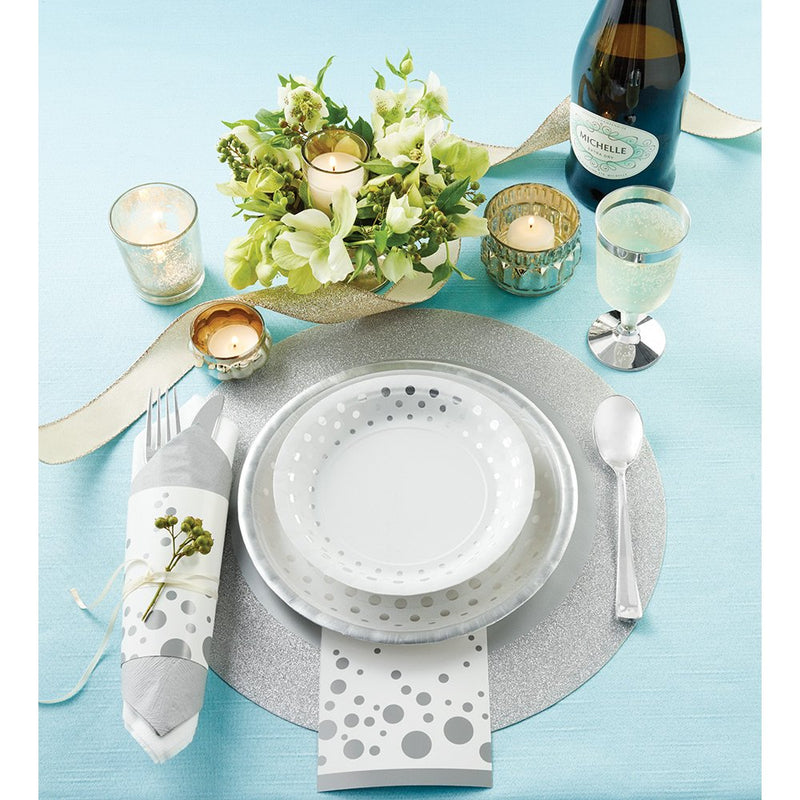 [Australia - AusPower] - Creative Converting Glitz Silver Round Paper Placemats with 2" Glitter Border, 8 Count 14" 