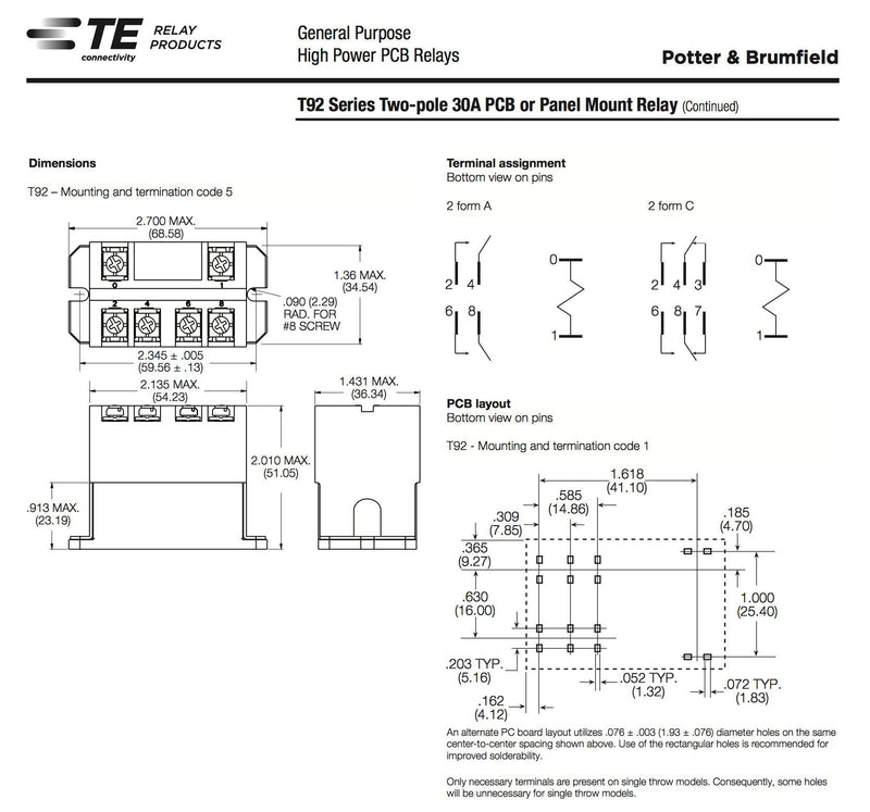 [Australia - AusPower] - TE CONNECTIVITY/POTTER & BRUMFIELD T92P7A22-24 Power Relay, DPST-NO, 24VAC, 30A, Flange (Twо Расk) 1 