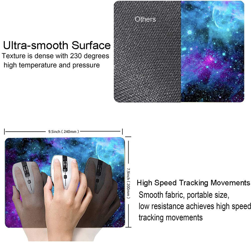 [Australia - AusPower] - Gaming Mouse Pad,Blue Purple Galaxy Nebula Universe Space Mouse Pad Non-Slip Rubber Base Mouse Pads for Computers Laptop Office, 9.5"x7.9"x0.12" Inch(240mm x 200mm x 3mm) 