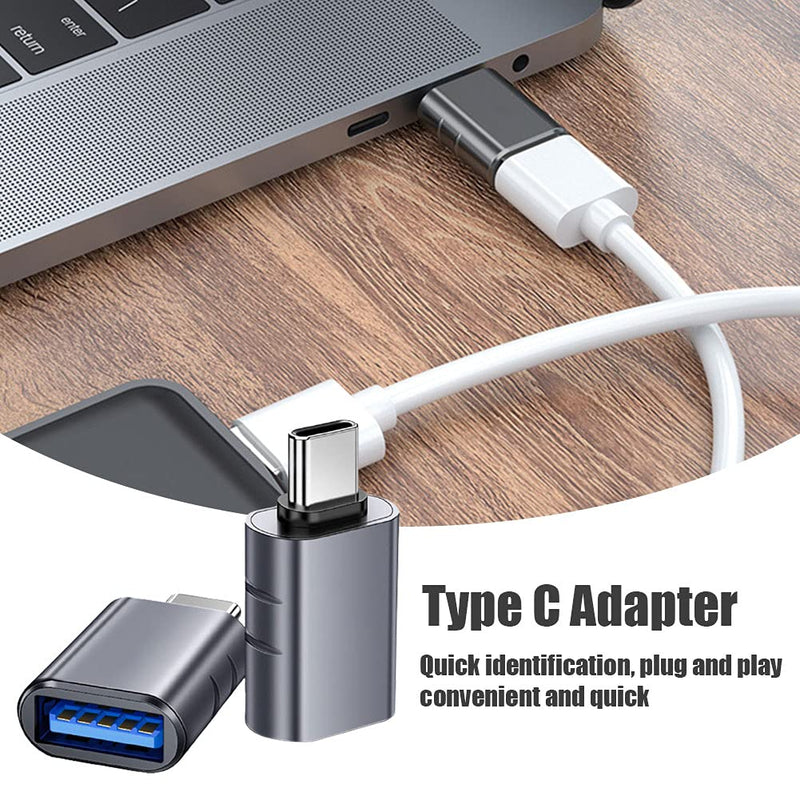 [Australia - AusPower] - BWWNBY Type C Adapter 2pcs Home Type C End/USB Support Portable Office Zinc Alloy Male to USB 3.0 Female Mini Support Laptops, Tablets, Mobile Phones(Dark Grey) Dark Grey 