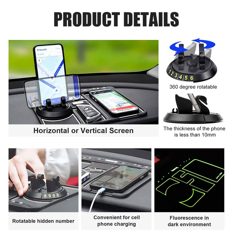 [Australia - AusPower] - CHAOMIC Non-Slip Phone Pad for 4-in-1 Car, Non Slip Phone Pad for Car, Universal 360 Degrees Rotating Car Phone Holder, with Temporary Car Parking Card Number Plate and Aromatherapy White(luminous) 