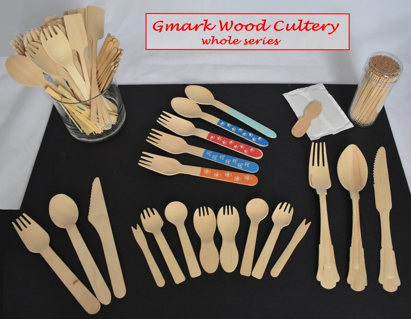 [Australia - AusPower] - Gmark 100 ct Wooden Spoons, 6.5" Length, No Plastic Earth-Friendly, Disposable Biodegradable Wooden Cutlery, Green Product (Bag of 100pcs) GM1045 