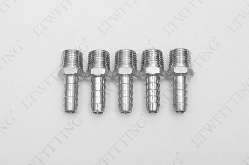 [Australia - AusPower] - LTWFITTING Bar Production Stainless Steel 316 Barb Fitting Coupler / Connector 5/16" Hose ID x 1/4" Male NPT Air Fuel Water (Pack of 5) 