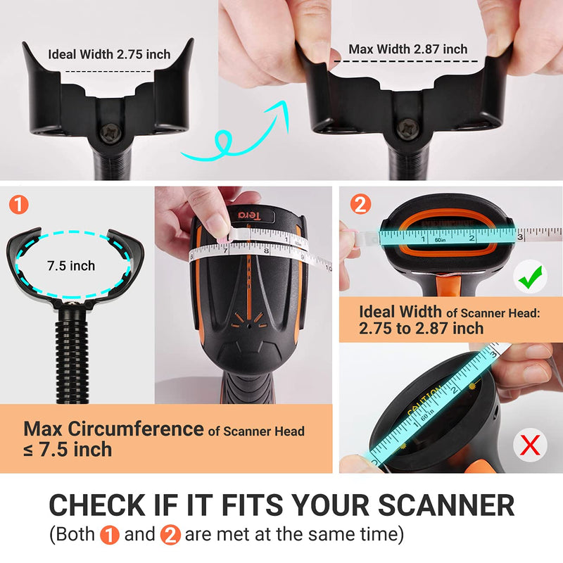 [Australia - AusPower] - Tera Barcode Scanner Stand Universal, Hands Free Barcode Scanning Bar-Code Reader Cradle Holder, Angle and Height Adjustable Head, for Supermarket Retail Store Library Logistic Warehouse 