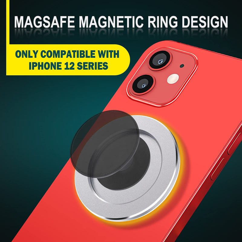 [Australia - AusPower] - Tomorotec Removable Magnetic Base for Collapsible Phone Grip Holder Ring Stand, Magnetic Case Wireless Charging Compatible with iPhone 12, Phone Grip Not Included (Silver) 