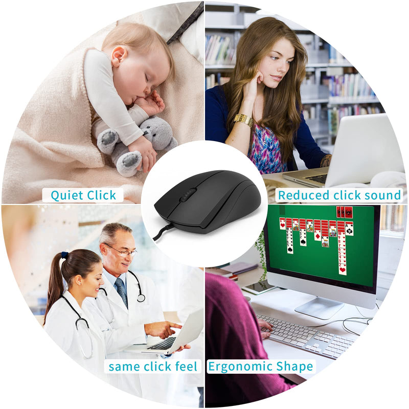 [Australia - AusPower] - RAPOO Silent Wired Mouse, 1000 DPI 5ft Cord Quiet Button Optical Computer Mouse, Left Right Hand Use, for Laptop Chromebook Mac Notebook, Matte Black 