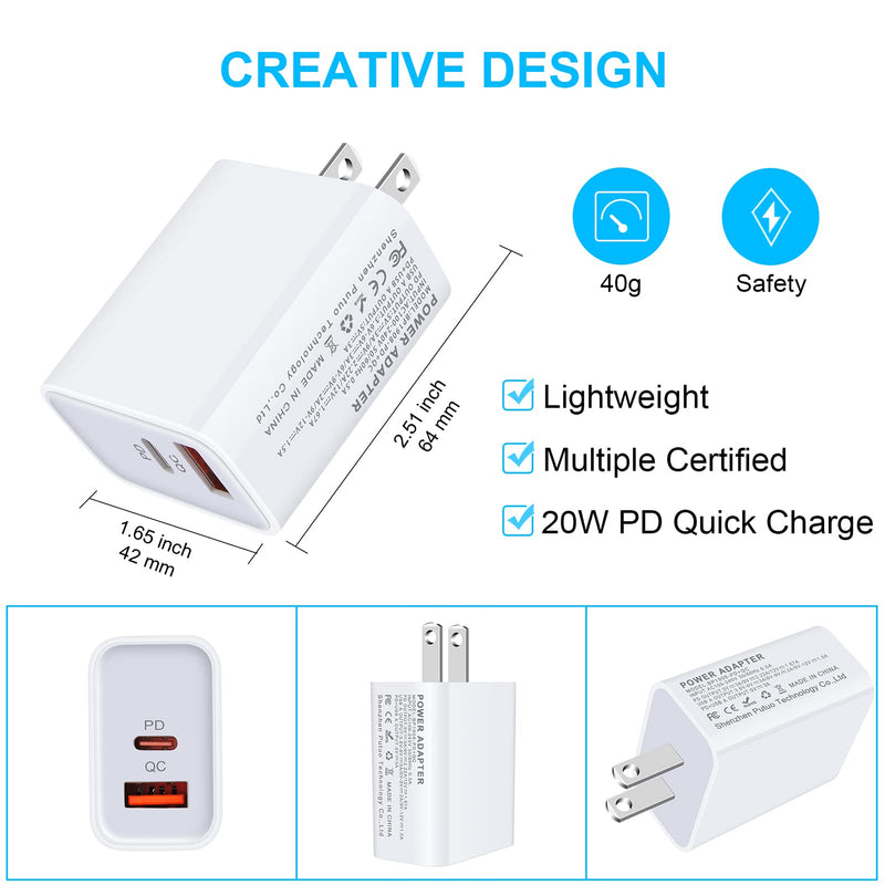 [Australia - AusPower] - Pixel 6 Fast Charger Block, 20W Dual Port USB C Power Adapter for Google Pixel 6 Pro 5 4 4A 4XL 3 3A 3XL 2 2XL XL, Type C Wall Charger Plug for iPhone 13/12/11/Pro/Max/XS/XR,Samsung Galaxy S22,LG,Moto White 