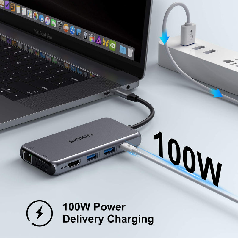 [Australia - AusPower] - USB C Hub Type C Multiport Adapter for MacBook Pro/Air, 10 in 1 Mac Dongle with HDMI, Ethernet, VGA, PD Port, 3 USB 3.0, SD/TF Card Reader and Mic/Audio for Windows Type C Laptops 
