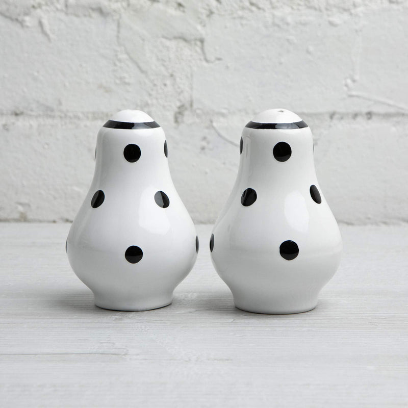 [Australia - AusPower] - Handmade White and Black Polka Dot Ceramic Salt and Pepper Pots, Shakers, Cruet Set, Holder, Housewarming Gift by City to Cottage® 