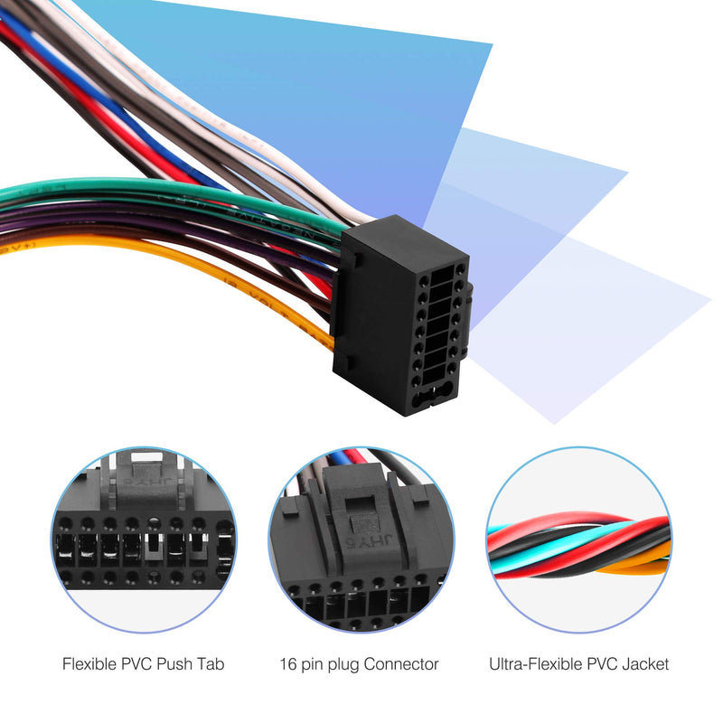 [Australia - AusPower] - RDBS 16 Pin Fit for Kenwood Radio Stereo Wiring Harness car Replacement Aftermarket 