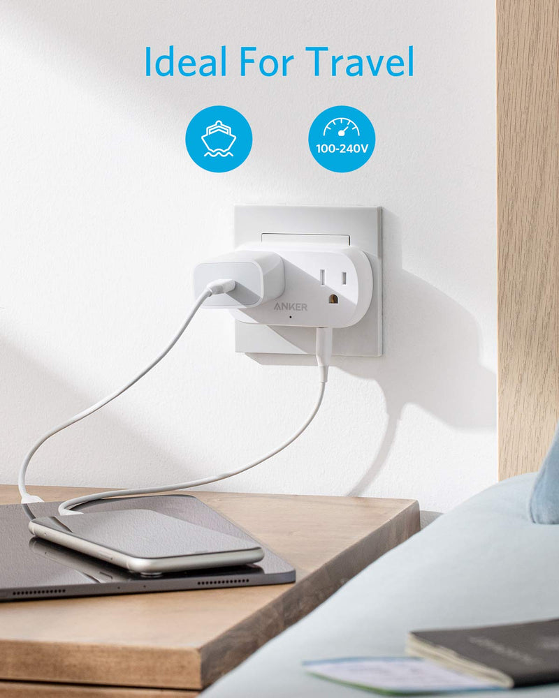 [Australia - AusPower] - Anker Outlet Extender with USB Wall Plug, PowerExtend USB Plug 2 Mini Wall Charger with 2 Outlets, 2 USB Ports, and PowerIQ Technology, Compact for Travel, Desk, and Cruise Essentials 
