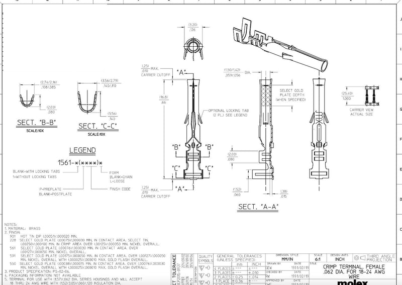 [Australia - AusPower] - Molex (2-Pin) Black Male & Female Receptacle Plug, w/Terminal sockets w/18-24 AWG Standard .062" Pins, Pitch 3.68mm (Pack of 6 Set) 