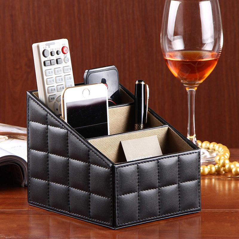 [Australia - AusPower] - RHCSZ Fashionable PU Leather TV Remote Control Holder with 3 Compartments, Storage Rack, Storage Box, Media Accessory Storage, Desk Organizers (Blakc ge) 