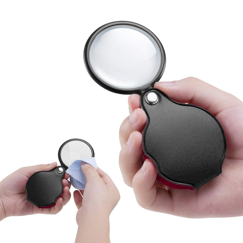 [Australia - AusPower] - 2PCS Upgrade 5X Small Magnifying Glasses for Kids/Senior, Pocket Magnifier for Reading/Close Work, Mini Folding Magnifying Magnify Glass with Protective Sheath, Ideal for Repairing/Hobby/Coins, 1.96" 