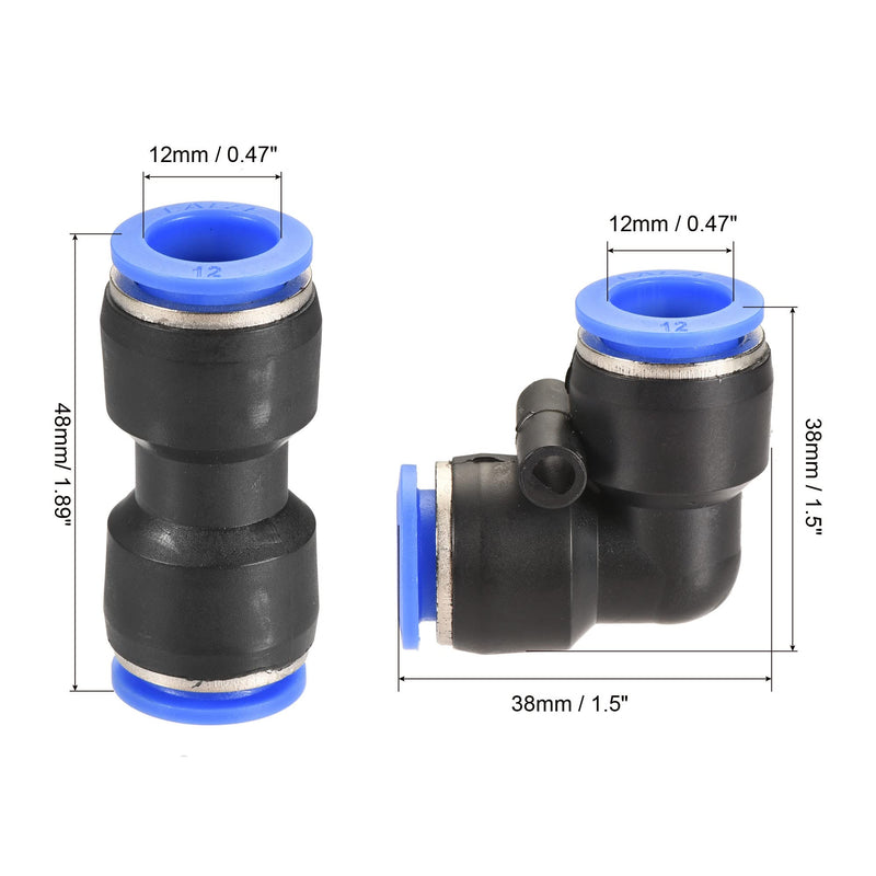 [Australia - AusPower] - MECCANIXITY Plastic Push to Connect Fittings Fit 12mm Tube OD Push Lock Tube Fitting, 5Pcs Straight 5Pcs Elbow Black Blue 