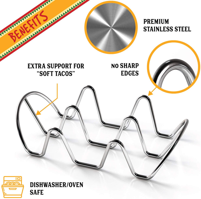 [Australia - AusPower] - Premium Taco Holders - 4 Pack Stainless Steel Taco Stands - Holds 12 Tacos - Fits Most Plates - Dishwasher & Oven Safe - Stackable Trays - Racks Hold Soft & Hard Shell Tacos 