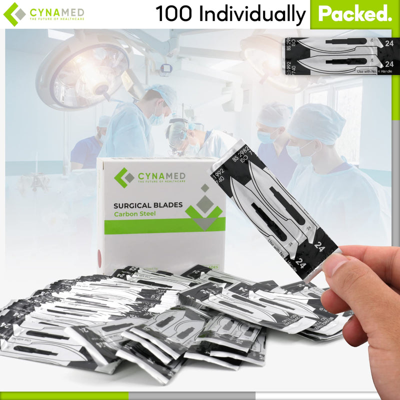 [Australia - AusPower] - Cynamed Box of 100 Scalpel Sterile Blades Carbon Steel Individually Foil Wrapped (No. 24) 