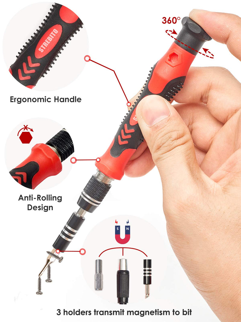 [Australia - AusPower] - STREBITO Precision Screwdriver Sets 124 in 1 Magnetic Repair Kit with 110 Bits Electronics Tool Kit for Computer, PC, iPhone, Laptop, Cell Phone, MacBook, PS4, Nintendo, Xbox, Game Controller(Red) Red 