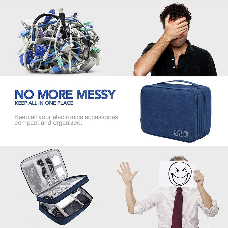[Australia - AusPower] - Electronic Organizer Travel Universal Cable Organizer Electronics Accessories Cases for Cable, Charger, Phone, USB, SD Card,1Pack Blue Triple Layer /11.02" x 8.27" x 3.94" 