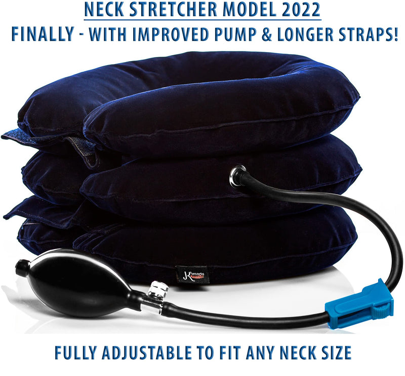 [Australia - AusPower] - Pinched Nerve Neck Stretcher Cervical Traction Device for Home Pain Treatment | Inflatable Spinal Decompression Collar Unit Muscle Strain Injury Relief | Herniated Disc Problems Remedy Kit (Blue) Blue 