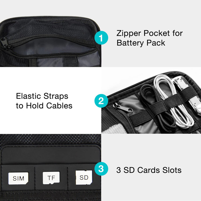 [Australia - AusPower] - BAGSMART Electronic Organizer Small Travel Cable Organizer Bag for Hard Drives,Cables,USB, SD Card,Black Black 