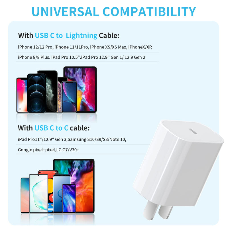 [Australia - AusPower] - [Apple MFi Certified] iPhone Fast Charger 3Pack, iGENJUN 20W USB C Charger Wall Charger Block with PD 3.0, Compact USB C Power Adapter for iPhone 13/13 Pro/12/12 Pro, Galaxy, Pixel, AirPods Pro-White White 