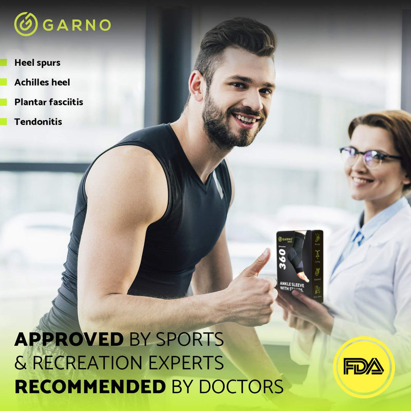 [Australia - AusPower] - GARNO Ankle Brace Compression Sleeve with Adjustable Straps, Arch Support & Foot Stabilizer, Elastic Wrap for Plantar Fasciitis, Achilles Tendonitis Recovery, Sports Bandage Sock; Men, Women 1 