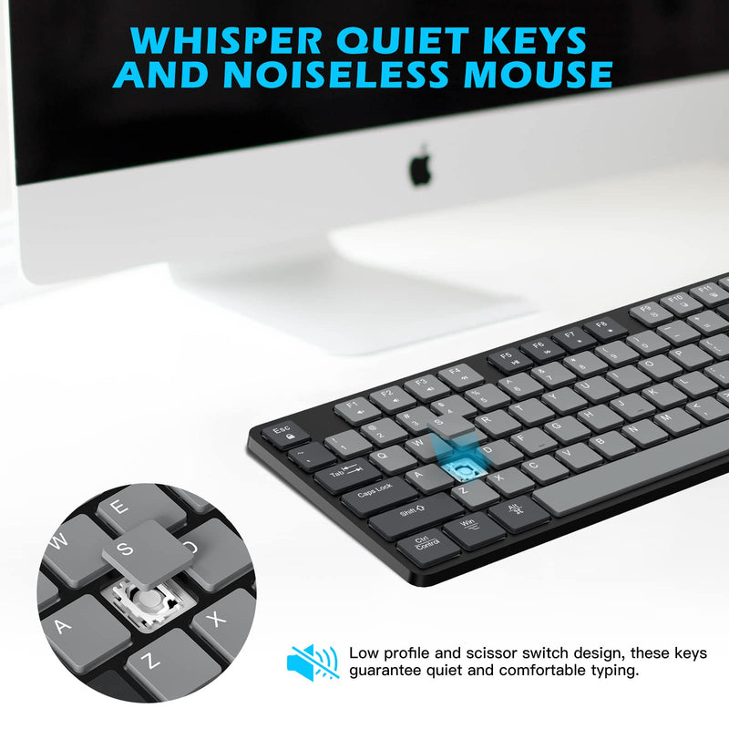 [Australia - AusPower] - POWZAN Wireless Keyboard and Mouse, Ultra Slim Compact Full Size Wireless Keyboard and Mouse Combo 2.4G Ultra-Thin Sleek Design for Windows, Mac, Computer, Desktop, PC, Notebook - (Black Gray) Black Grey 