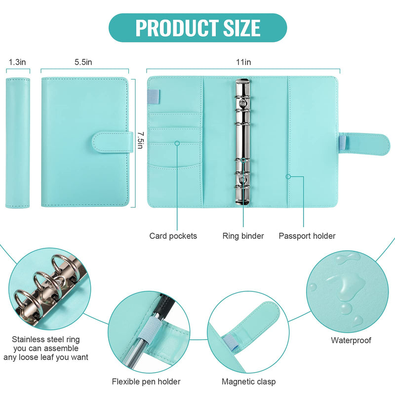 [Australia - AusPower] - Budget Binder Organizer, A6 Cash System Planner for Money Receipts Budgeting,PU Leather Notebook,12 PCS Clear Cash Envelope ,12 Expense Tracker Budget Sheets and 30 Colorful Labels(Mint Green, A6) Mint Green 