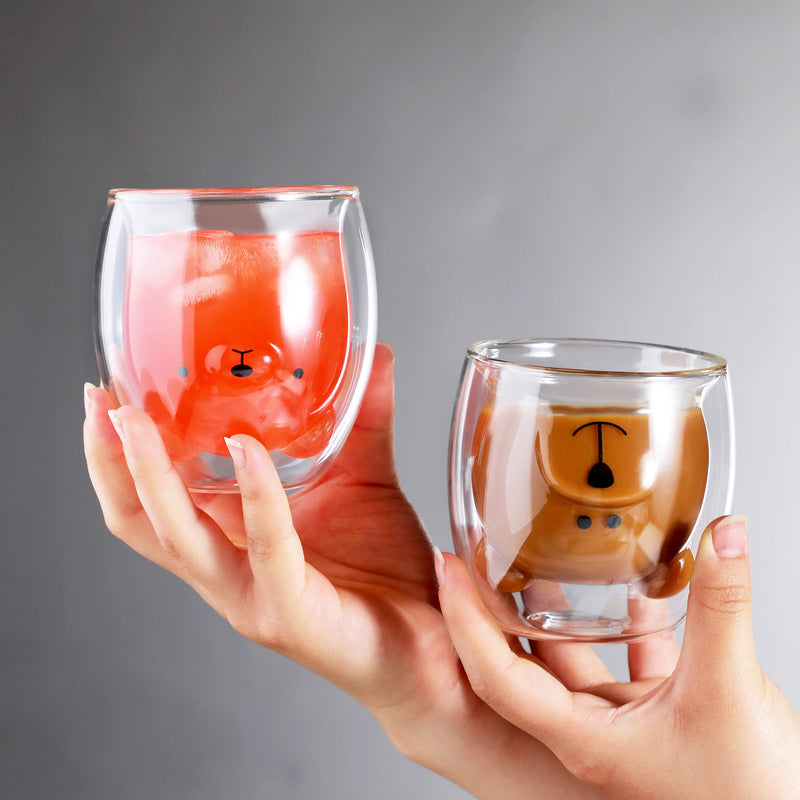[Australia - AusPower] - Cute Mugs Glass Double Wall Insulated Glass Espresso Cup, Coffee Cup, Tea Cup, Milk Cup, Best gift for Office and Personal Birthday (Bear) Bear 