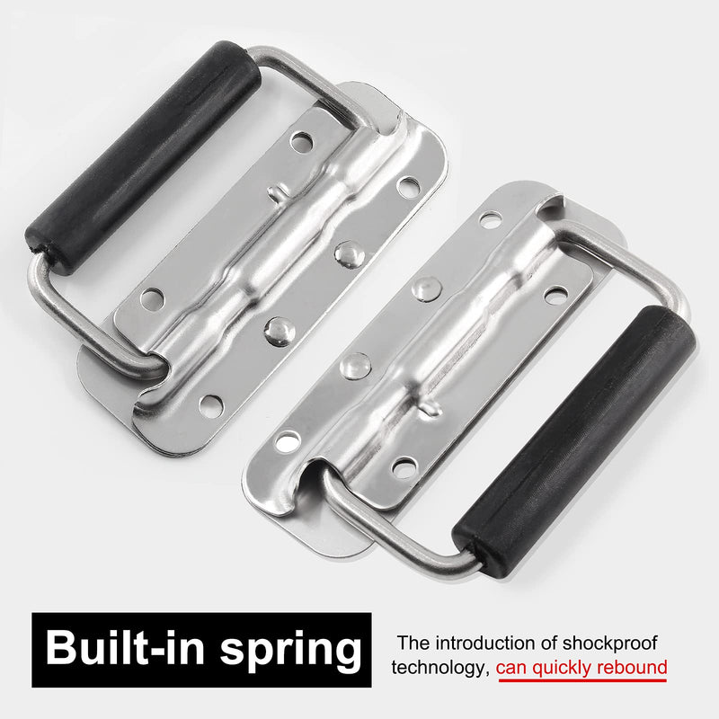 [Australia - AusPower] - Bonsicoky 2Pcs Surface Mount Spring Loaded Speaker Case Handles, 4.8" x 1.61" 304 Stainless Steel Chest Handles, Black 4.8" x 1.6" 