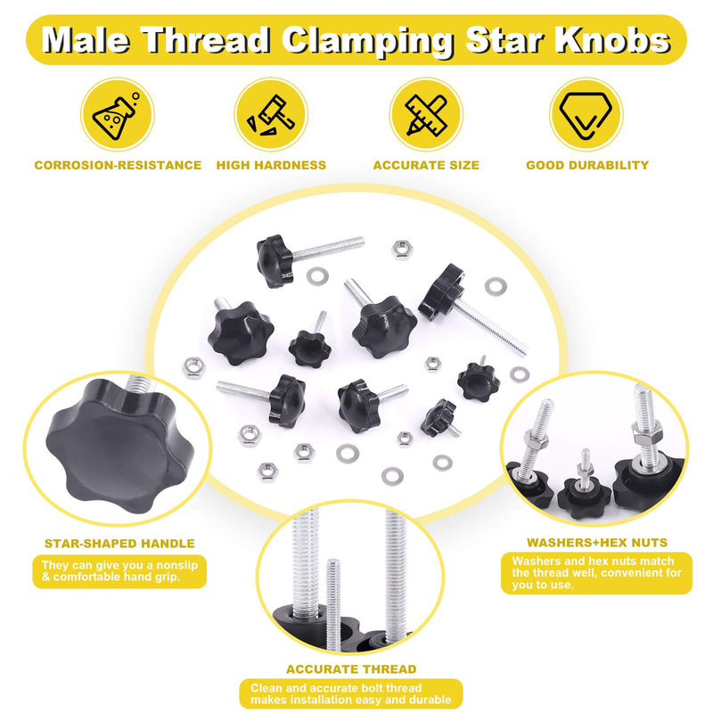 [Australia - AusPower] - Mardatt 20 Sets M4x20mm Star Knobs Male Thread Clamping Knob Screw Hand Tightening Knob Quick Removal Replacement Parts with 304 Stainless Steel Hex Nuts and Flat Washers M4 x 20mm 