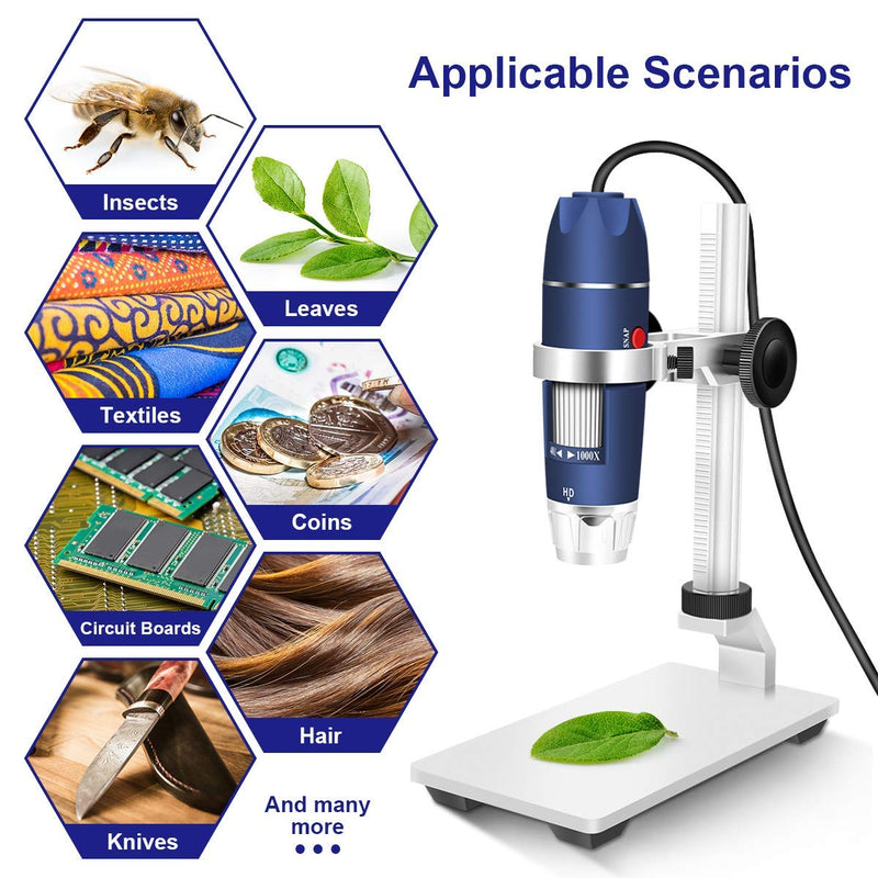 [Australia - AusPower] - Jiusion HD 2MP USB Digital Microscope 40-1000X Portable Magnification Endoscope Camera with 8 LEDs Aluminum Alloy Stable Stand for OTG Android Mac Windows 7 8 10 11 Linux Chrome 