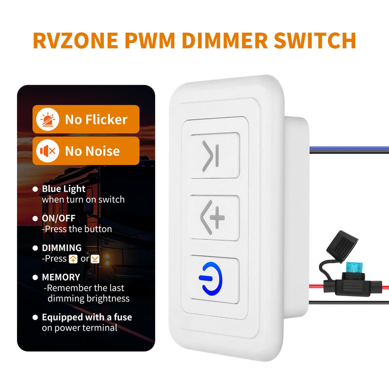 [Australia - AusPower] - RVZONE 12V Dimmer Switch | 12-24 Volt High Side PWM Dimmer RV Light Dimmer for RV Light LED Interior Lights LED Light Fixture, Halogen, Incandescent, Used for RV, Auto, Camper, Trailer Van Truck, Boat 