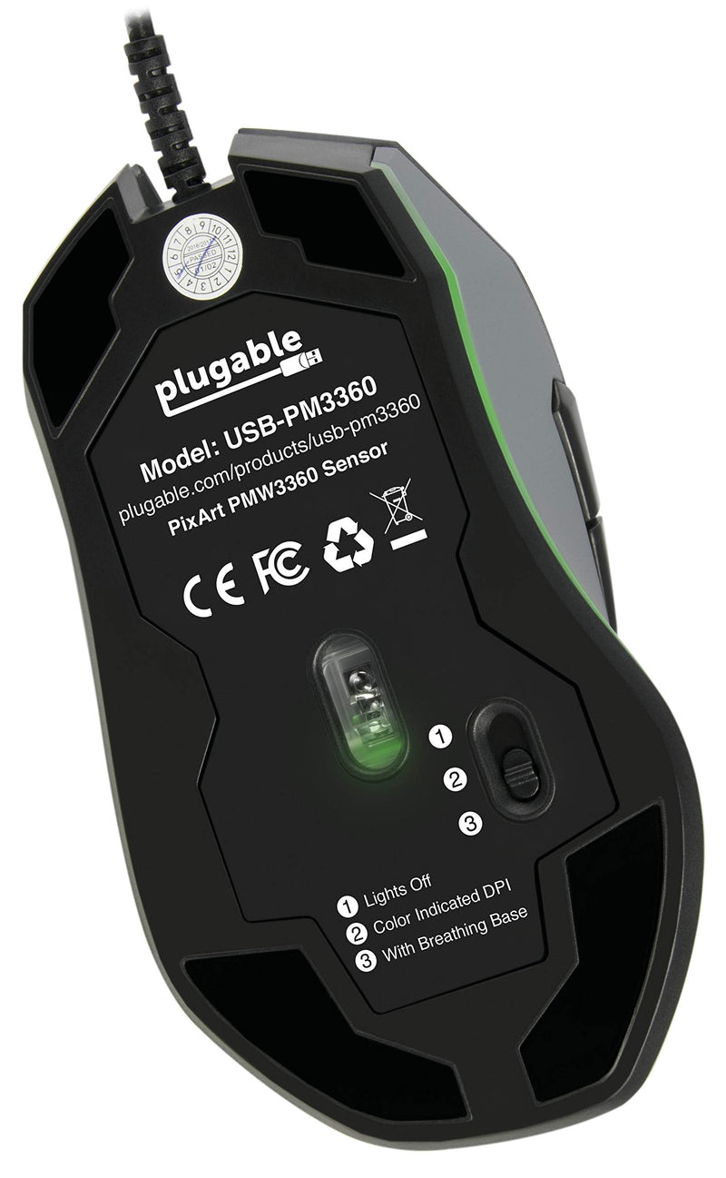 [Australia - AusPower] - Plugable Performance Gaming Mouse - PMW 3360 Optical Sensor - D2F Series Mechanical Switches - PTFE Mouse feet 