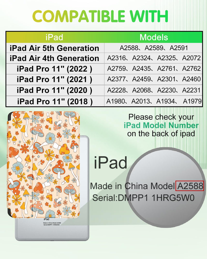 [Australia - AusPower] - Uppuppy for iPad Air 5th/4th Generation Case 10.9, for iPad Pro 11 Inch Case Girl Cute Kids Women Folio Cover Pencil Holder Mushroom Design Girly Kawaii Teen for Apple iPad Air 5/4 (2022/2020)/Pro 11" 1-for Air 10.9"/Pro 11"-Mushroom 