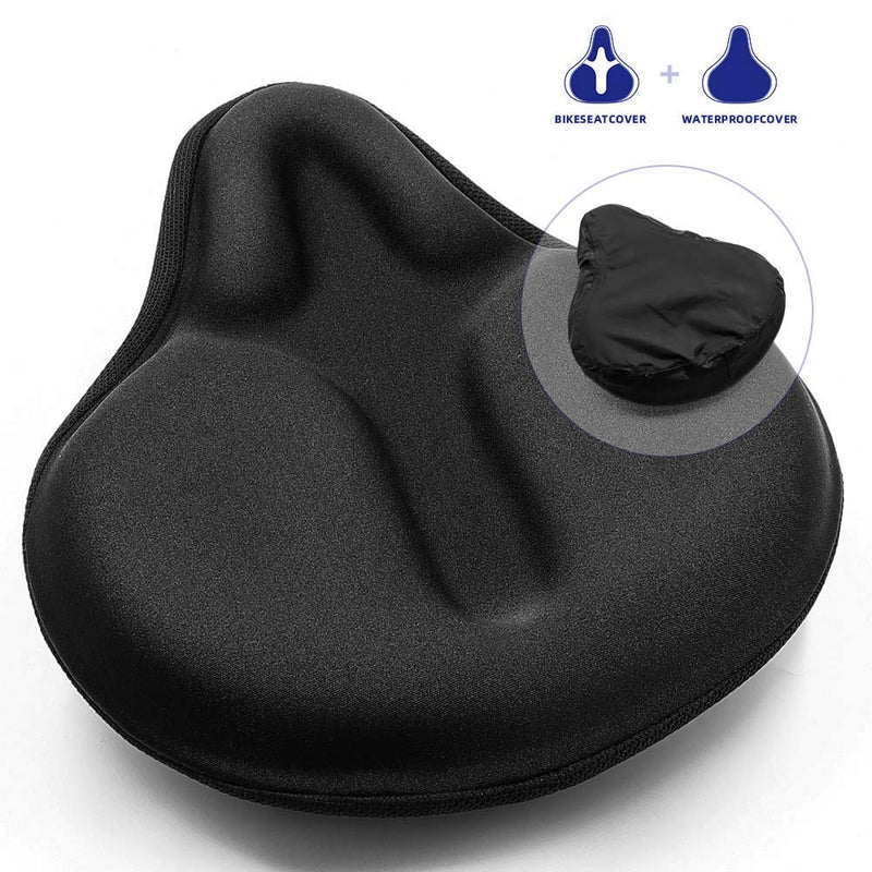 [Australia - AusPower] - ANZOME Exercise Bike Seat Cushion, Wide Foam & Extra Soft Gel Bike Seat Cushion for Women Men Everyone, Compatible with Cruiser, Stationary Bike, Exercise Bike, Fit Wide 8.5-10in(Rain Cover Included) Black Gel 