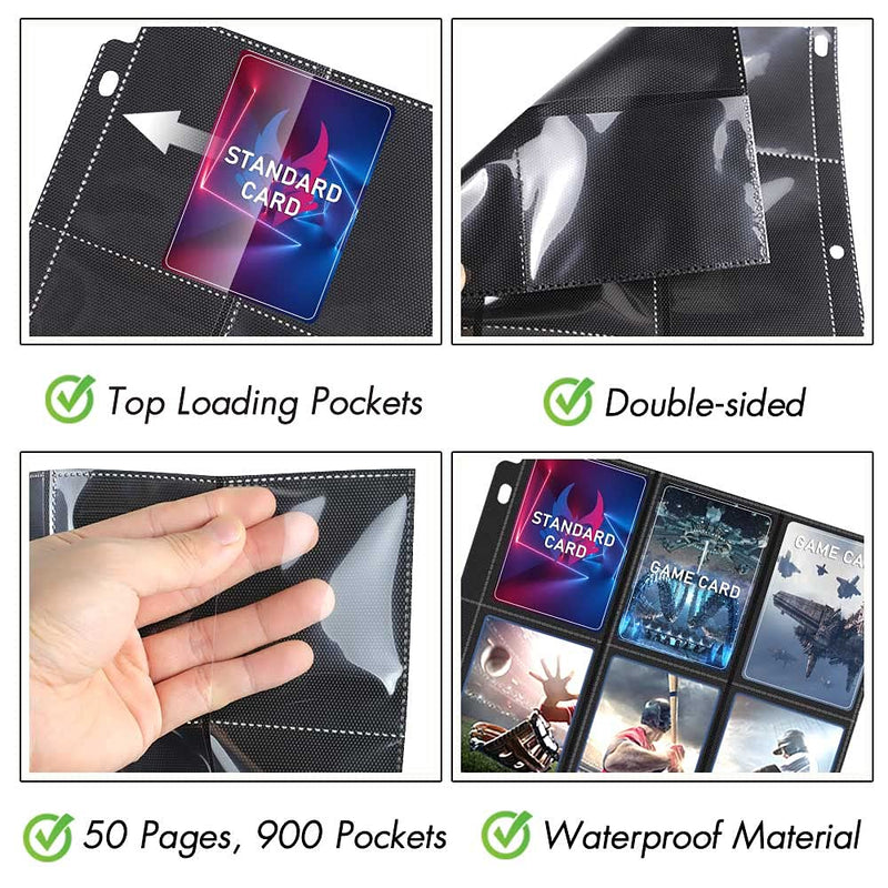 [Australia - AusPower] - 900 Pockets Trading Card Binder Sleeves, Baseball Card Sleeves Fit for Standard Size Sport Cards, Baseball Card Holder for 3 Ring Binder 