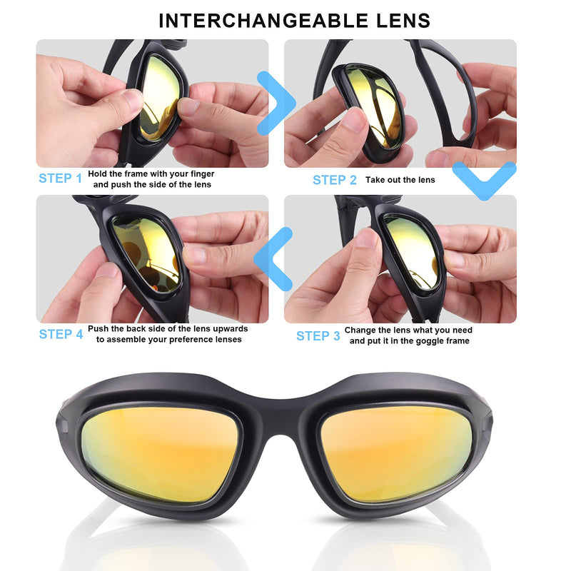[Australia - AusPower] - Polarized Motorcycle Riding Goggles, Windproof Cycling Glasses UV400 Outdoor Sports Sunglasses Interchangeable Lenes for Running, Baseball Golf, Driving, Fishing, Riding, Mountain Bike, Hiking 