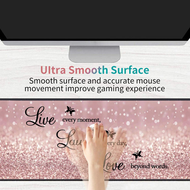 [Australia - AusPower] - Desk Pad Mat Gaming Mouse Pads with Coasters, 31.5"x 11.8" Large Non-Slip Rubber Base Mousepad with Stitched Edges for Office & Home (Quote Live Every Moment, Laugh Every Day, Love Beyond Words) Quote Live Every Moment, Laugh Every Day, Love Beyond Words 