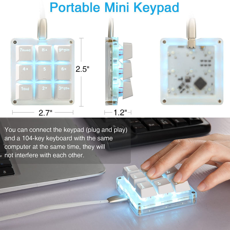 [Australia - AusPower] - Koolertron One Handed Macro Mechanical Keyboard,Blue LED Backlit Portable Mini One-Handed Mechanical Gaming Keypad OSU! Keyboard 9 Fully Programmable Keys White/Red Switches/Blue LED 