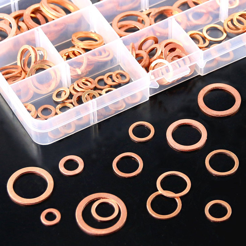[Australia - AusPower] - Glarks 165Pcs Metric Flat Ring Copper Sealing Washers Assortment Set - 8 Sizes of M6 M8 M10 M12 M14 M16 M18 M20 