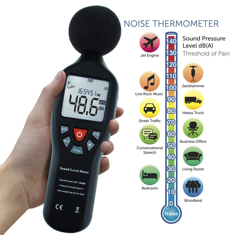 [Australia - AusPower] - Instrument Compact Professional Sound Level Meter with Backlight Display High Accuracy Measuring 30dB-130dB (Sound Level Meter with AC/DC) Sound Level Meter with AC/DC 