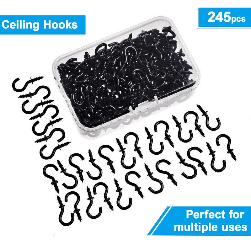 [Australia - AusPower] - 245 Pieces Metal Ceiling Hooks, 1/2 Inch Ceiling Hooks, Mini Screw-in Hooks, Light Hanging Hooks(Black) Black 