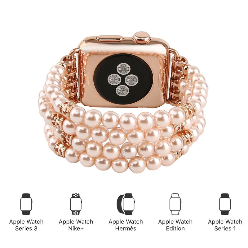 [Australia - AusPower] - GEMEK Compatible with Apple Watch Band 38mm 42mm Women iWatch Bands Series 7/6/5/4/3/2/1, Handmade Beaded Elastic Stretch Pearl Bracelet Replacement Strap for Girls Wristband Pink 38mm/40mm/41mm 