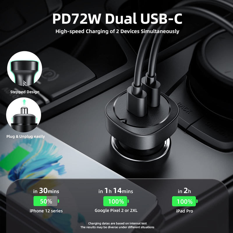 [Australia - AusPower] - Fast Car Charger 72W USB C, ACEFAST Dual PD3.0 Port Metal USB Type C Car Power Adapter for iPad Air/Pro, iPhone 13 Pro Max/13 mini/12 Pro Max, Samsung Galaxy S21+/S21 Ultra/S20/S20+/S20 Ultra, Note 20 