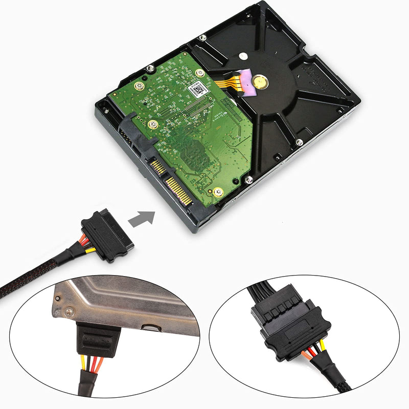 [Australia - AusPower] - TAKHRWOD SATA Power Extension Cable Portable Supply Splitter (11.8in, Black) 11.8in 
