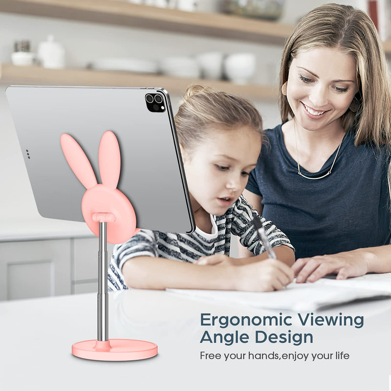 [Australia - AusPower] - Cute Bunny Phone Stand, Angle Height Adjustable OATSBASF Cell Phone Stand for Desk, Thick Case Friendly Phone Holder Stand, Compatible with iPhone, Kindle, iPad, Switch, Tablets, All Phones (Pink) Pink 