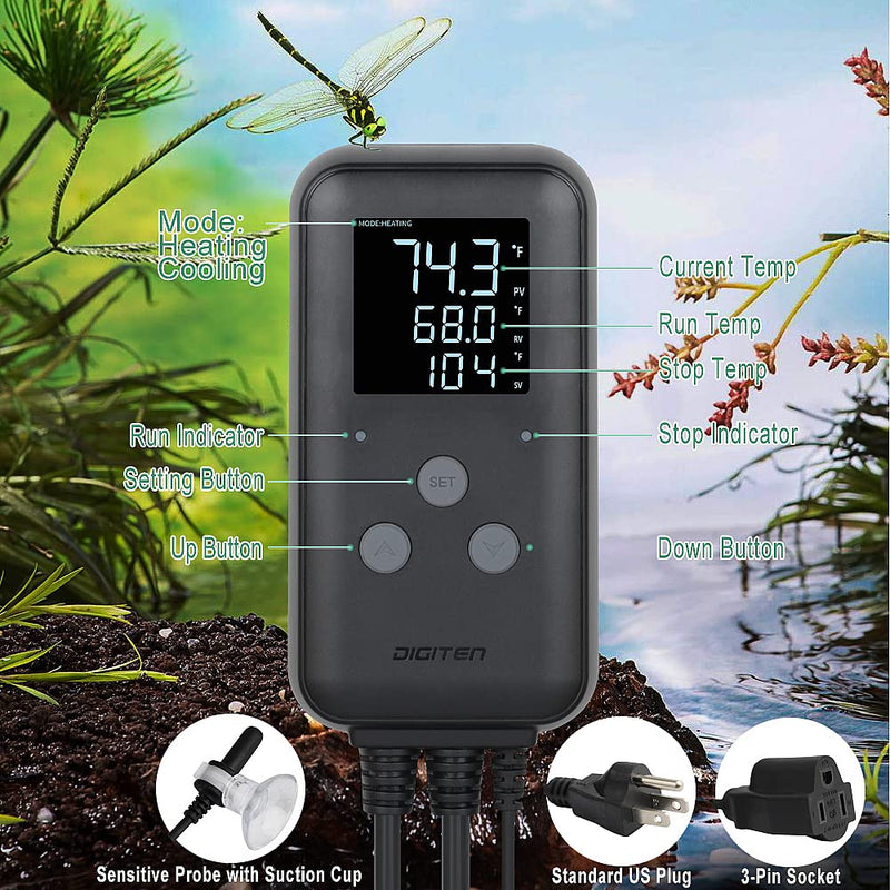 [Australia - AusPower] - DIGITEN Heat Mat Thermostat Waterproof Temperature Controller DTC315 Greenhouse Thermostat Aquarium Temperature Controller Plug in Thermostat for Seedlings 15A Reptiles Temperature Controller Outlet 15A Waterproof Temperature Controller 