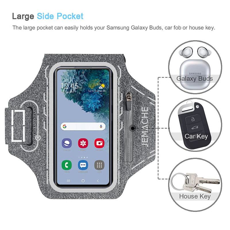 [Australia - AusPower] - JEMACHE Running Armband for Samsung Galaxy S22 Ultra, S21 FE, S20 FE, S22 Plus, S21 Plus, Note 20 Ultra 10 9, Gym Workouts Arm Band with Earbuds Holder (Grey) 6.9" Grey 